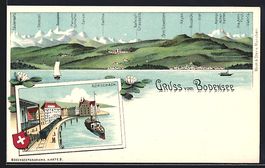 Litho Rorschach, Uferpartie mit Dampfer 