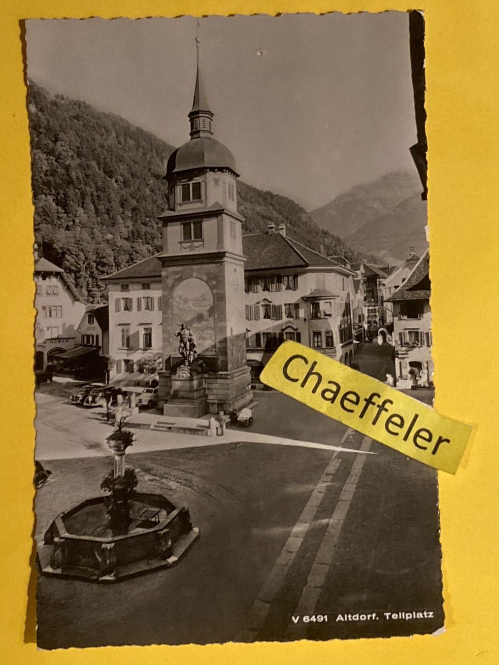 Cartoline postali: 1956.  V 6491 Altdorf, Tellplatz – Usato da Zürich venduto da Chaeffeler