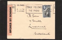 Zensurbrief Ceylon - Luzern ( Schweiz ) , 15.4.1940