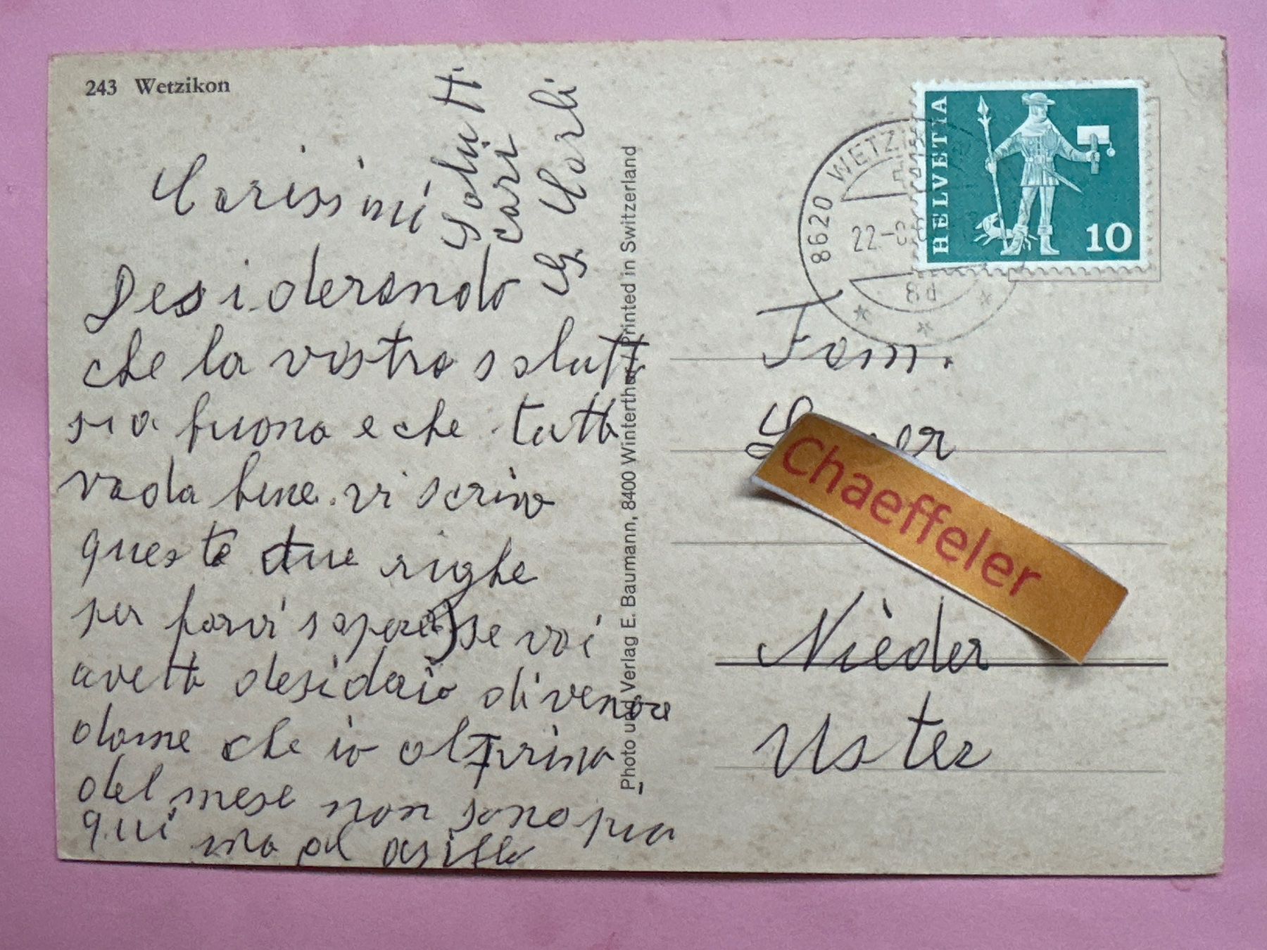 Ansichtskarten: 1967  243 Wetzikon – Gebraucht aus Zürich von Chaeffeler 1