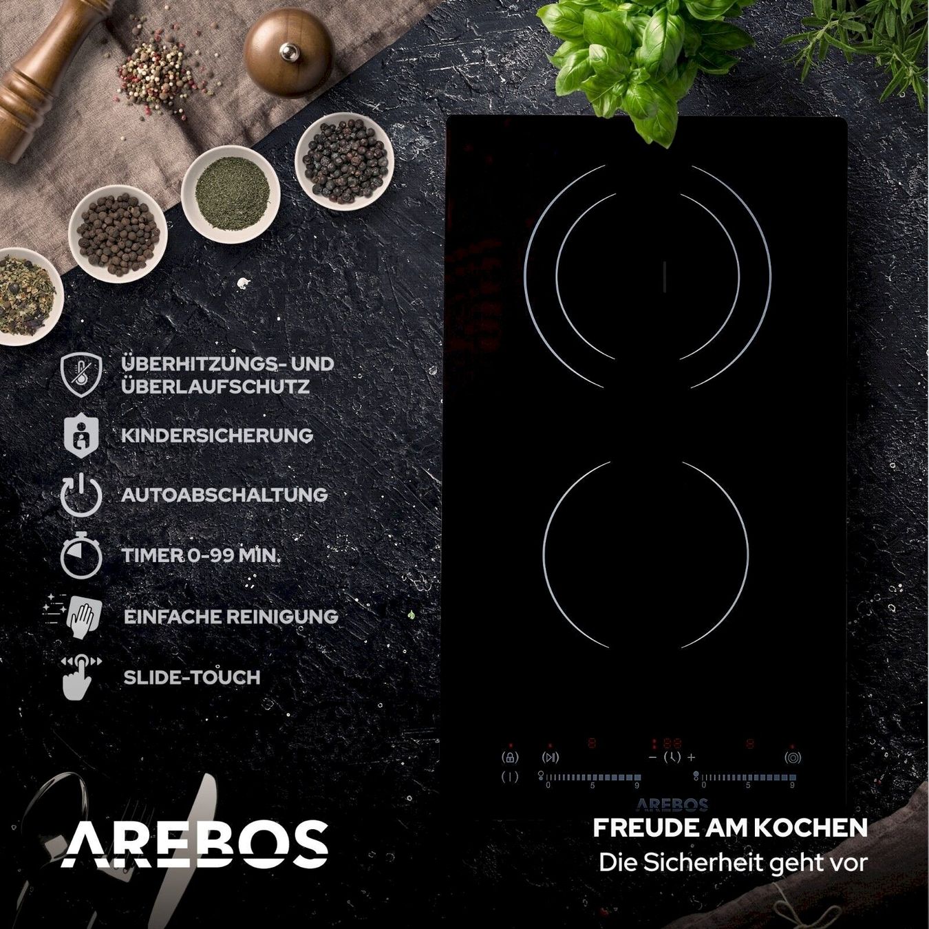 Cucine: Arebos AR-HE-GK2NW Glaskeramikkochfeld – Nuovo e nell'imballaggio originale da Bottighofen venduto da zaap 2