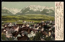 AK Sarnen, Ortsansicht mit Bergpanorama