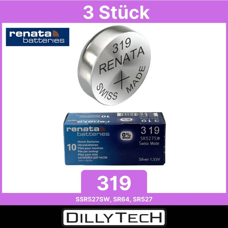 Caricatori & Batterie: Renata 319 Box, SR527SW Knopfzellenbatterie - 3 Stk. – Nuovo e nell'imballaggio originale da Erlenbach ZH venduto da dillytech.ch