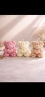 3er Set Teddybär Kerzen mit Herz – Handgemacht – Geschenkide