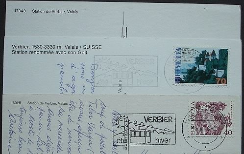 Cartoline postali: 3x AK VERBIER Golf - Wohnquartier - Dorfplatz mit Auto – Usato da Jona venduto da philajona 3
