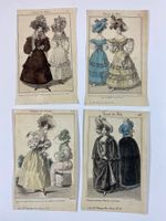 4 Mode Kolorierte Stahl-Stiche um 1875