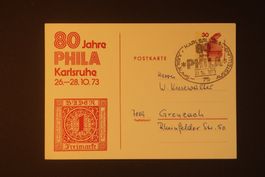 1973 Postkarte 80 Jahre Phila Karlsruhe Deutsche Bundespost
