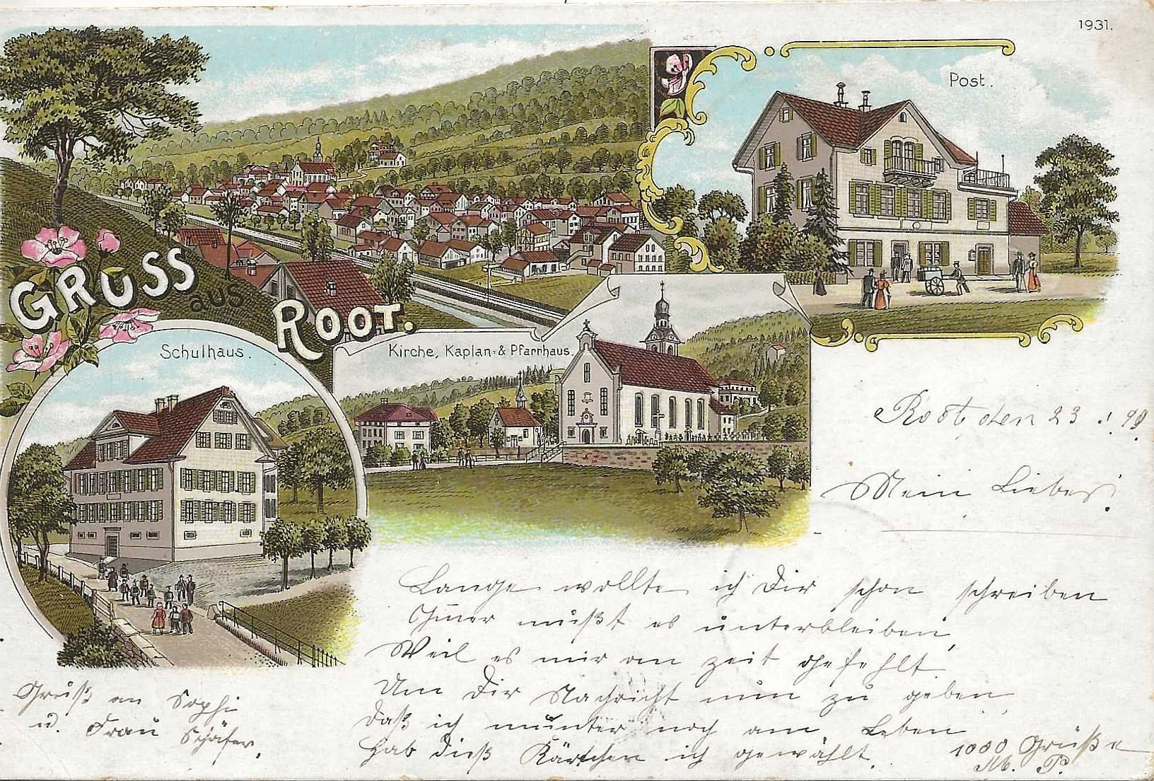 Cartoline postali: Root LU 4 Bild Litho Kirche Pfarrhaus Schulhaus Post 1899 – Nuovo (secondo la descrizione) da Ennetmoos venduto da Ambuman