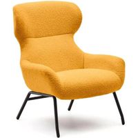 Kave Home Sessel Belina mit Hocker Bouclé-Stoff senfgelb