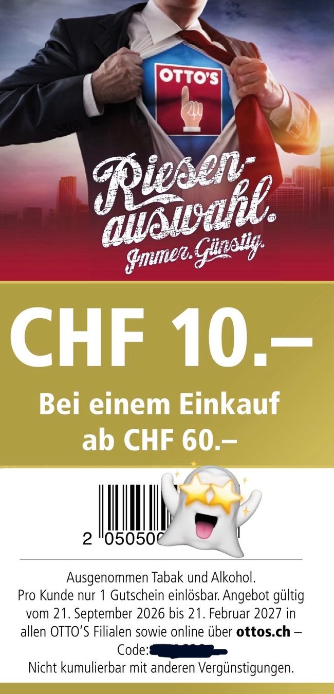 Gutscheine: Ottos Fr. 10.- Rabattcode ab 60.- Kauf bis 21.02.27 – Neu und originalverpackt aus Worb von glu_m75x