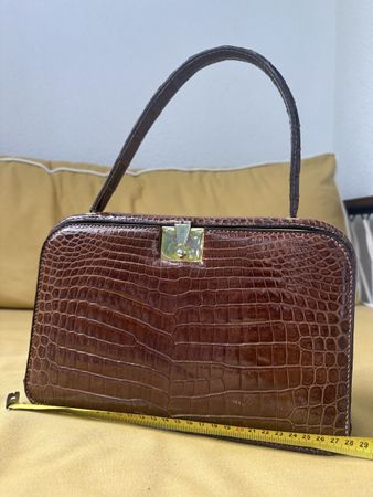 Vintage Alligator Handbag, Brown Leather