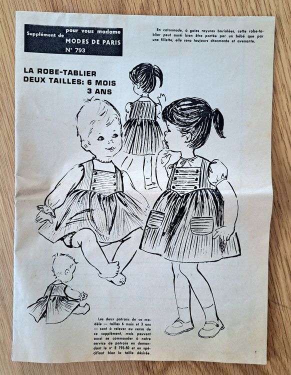 Patron Robe-Tablier Vintage mois/3 ans Couture Enfants Rét (D