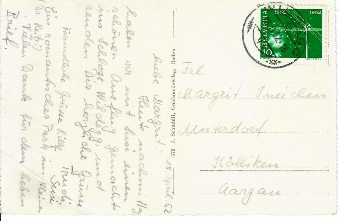 Ansichtskarten: Wildegg  1952 – Gebraucht aus Hochdorf von Ziegel-16 1