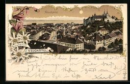 Litho Neuchâtel, Ortsansicht aus der Vo