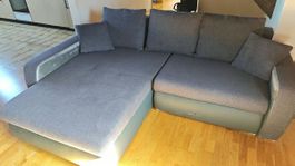 Sofa-Bed Dark Grey Fabric and Leather - Used