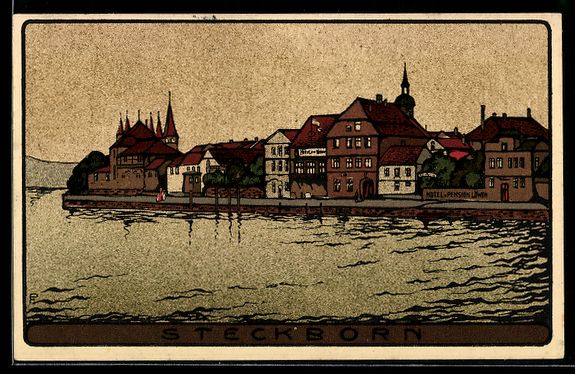 Ansichtskarten: Litho Steckborn, Uferpartie mit Häusern – Gebraucht aus Berlin von bartko-reher
