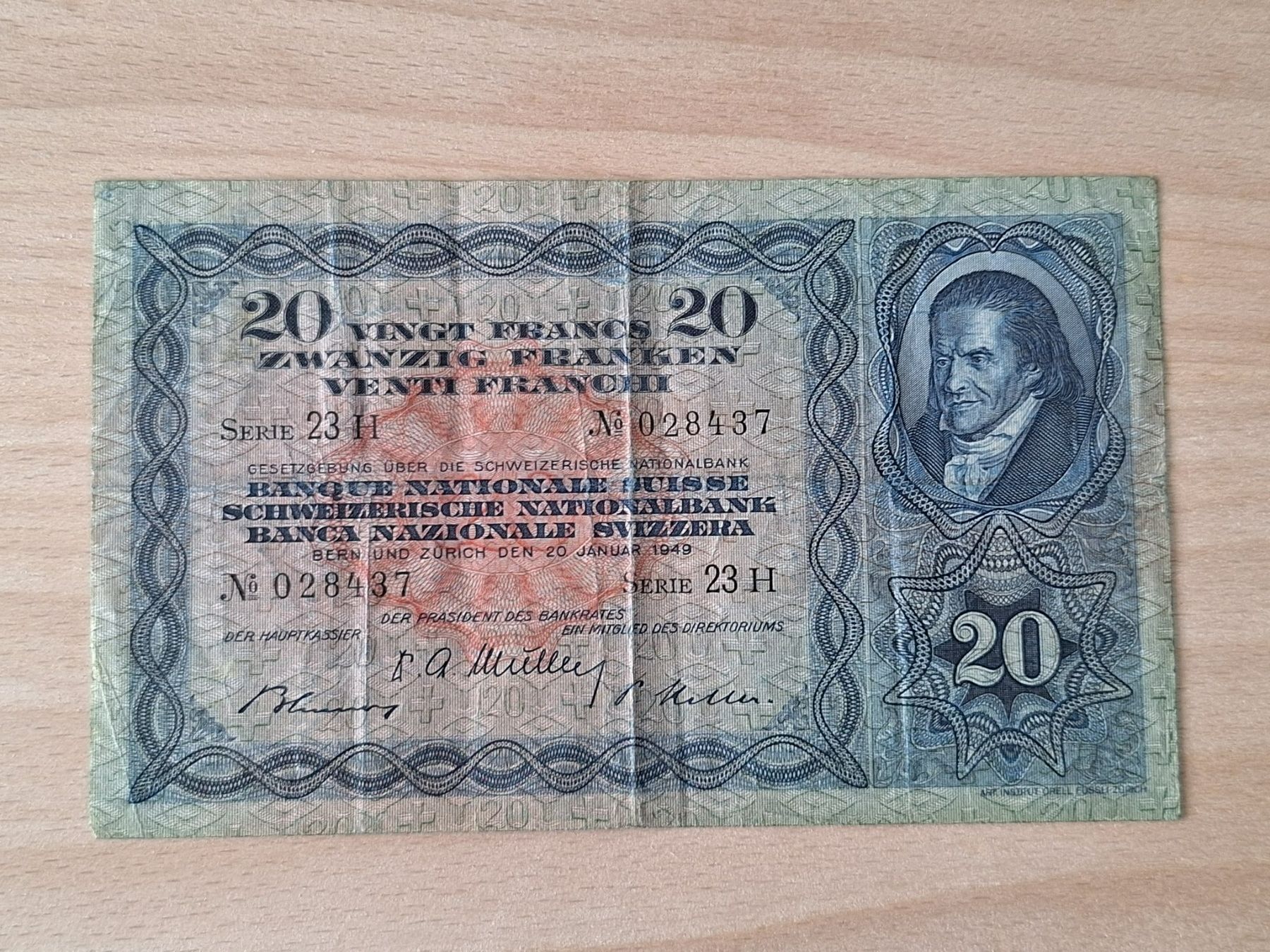 Banconote: Schweizer Banknote, 20 Franken, JG 1949 – Usato da Lohn-Ammannsegg venduto da Beo71