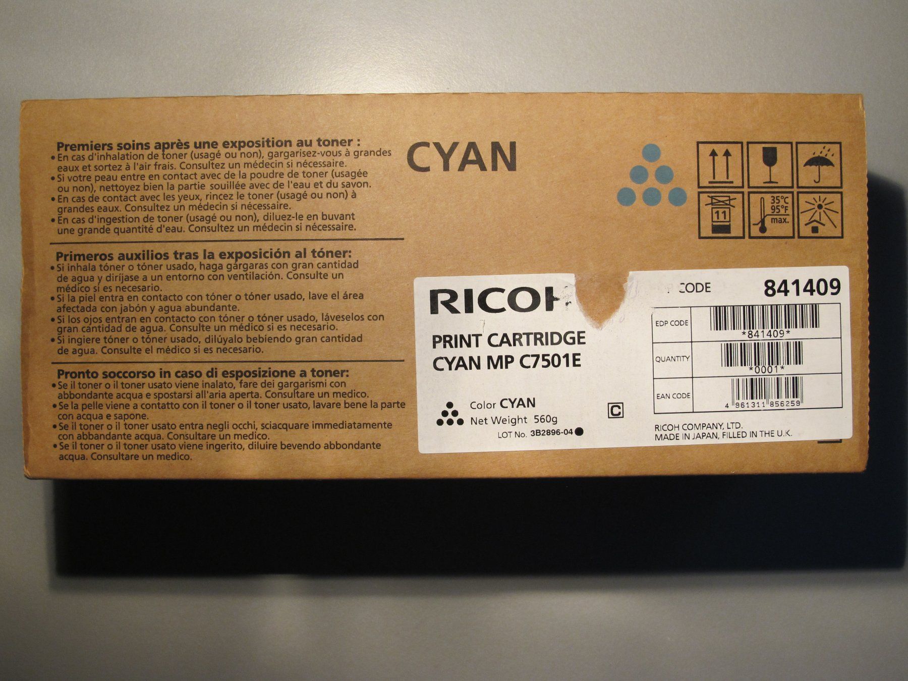 Ricoh Cartucce per stampanti & toner: Ricoh Toner MP C7501E - Cyan - 841409 – Nuovo e nell'imballaggio originale da Langwiesen venduto da Restposten-24