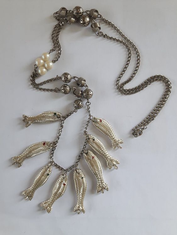 Vintage Silberkette Fisch Anhänger. Aussergewöhliches UNIKAT (Gebraucht ...