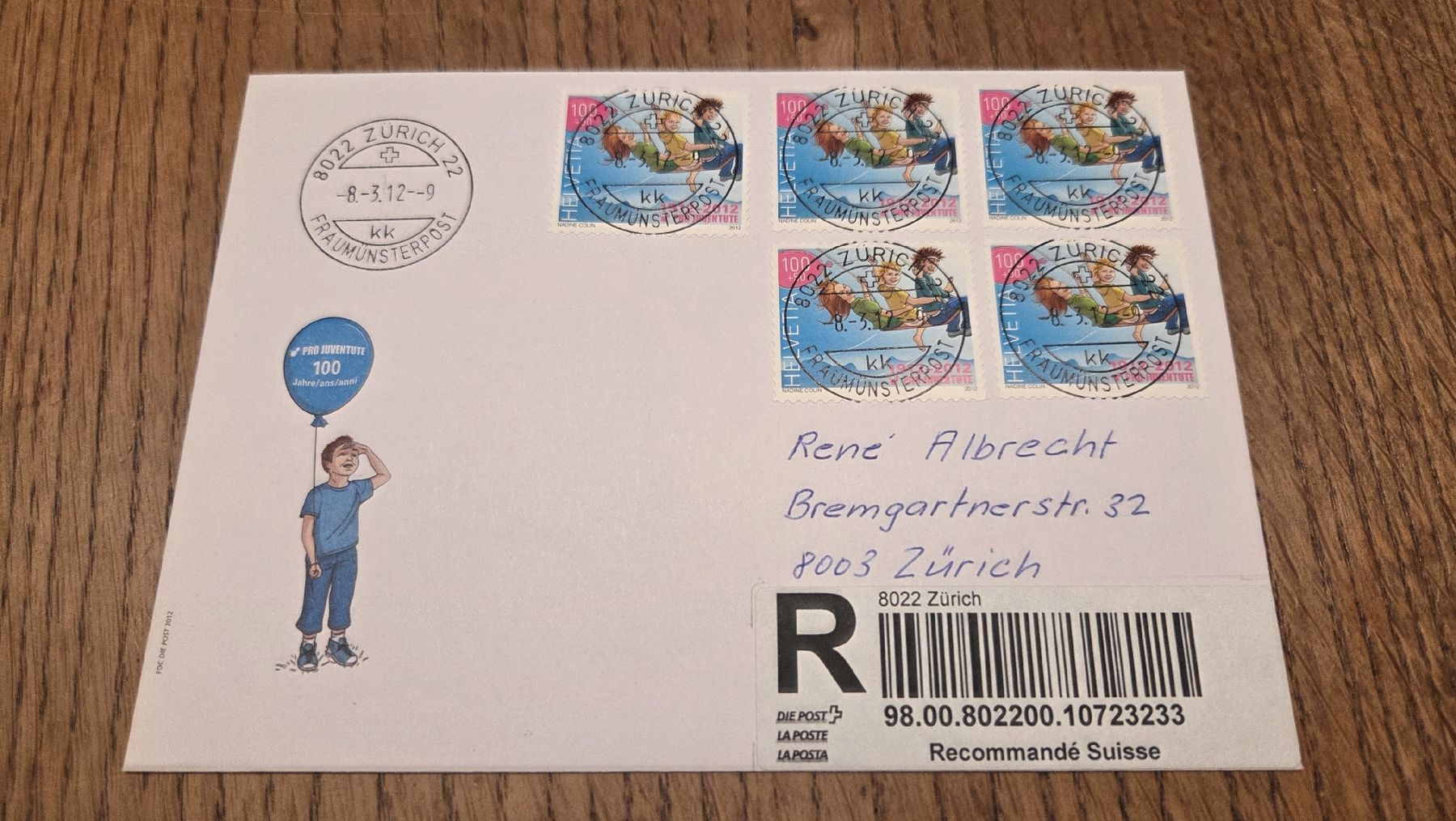 Tutti i francobolli: 2012 FDC Vollstempel R-Brief Pro Juventute – Usato da Arni AG venduto da Moth68
