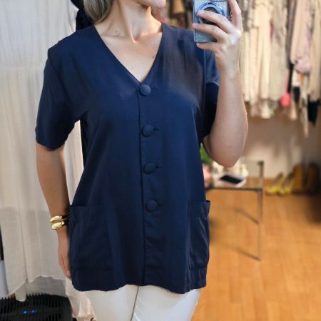 💙 Vintage Bluse Dunkelblau Gr. 42/44 – Elegant