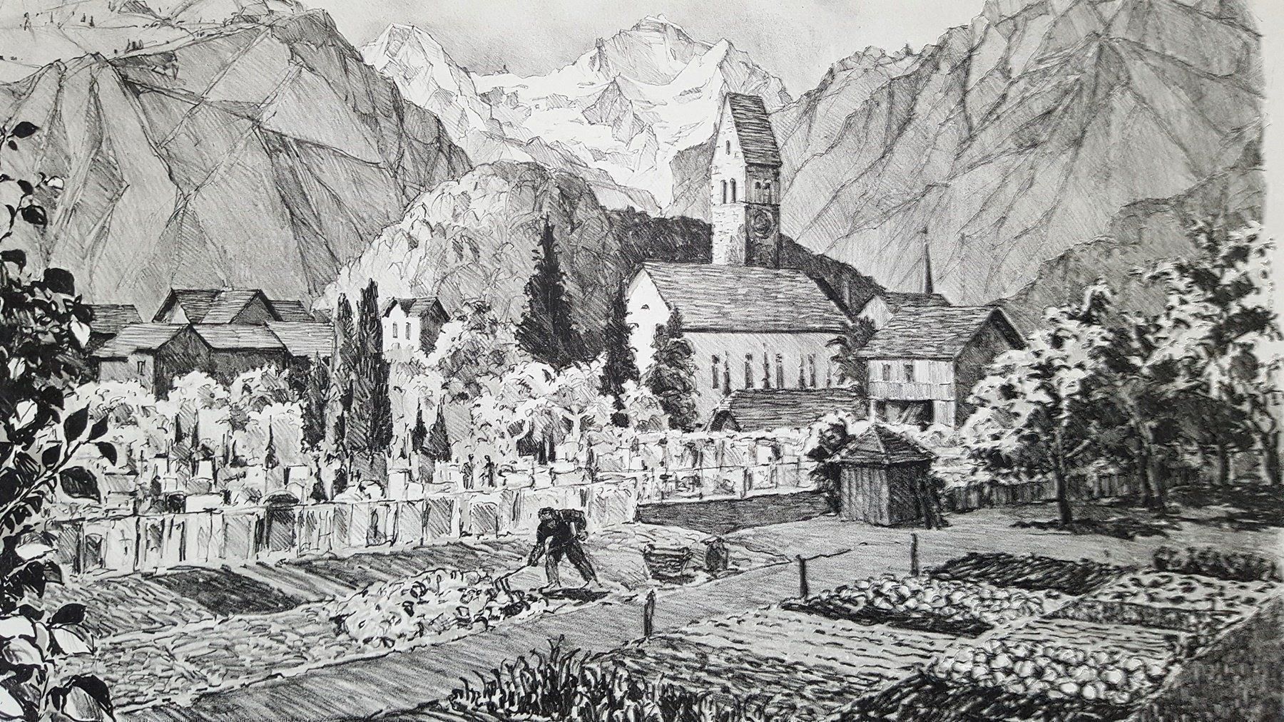 Grafiken & Lithographien: Diggelmann Lithographie Kirche Unterseen signiert – Gebraucht aus Unterseen von Naga99 3