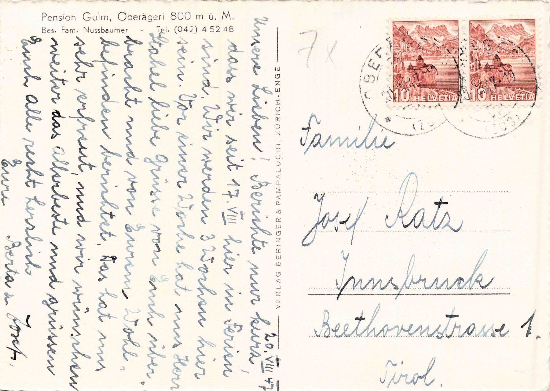 Cartes postales: Pension Gulm oberägeri G – D'occasion à Biasca par Blenio71 1