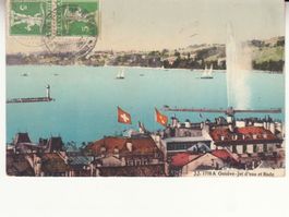 Genève 1910 mit Bahnstempel Genève-Culoz-Genève AMB