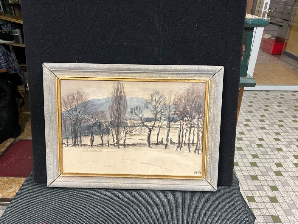 Aquarelle Originale 'Carrelets Sur La Gironde' Signée Et Datée 1921 - 15x21cm