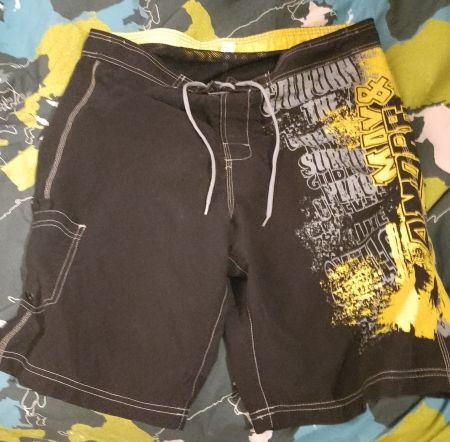 Short de bain homme, taille L, noir et jaune, été