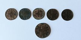 Lot de 6 pièces de 1 centime et 2 centimes Helvetia 