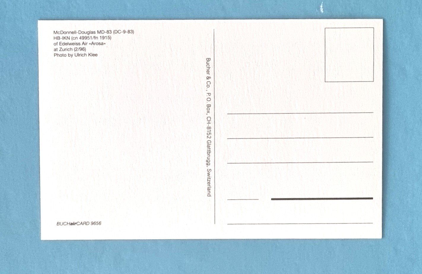 Cartoline postali: Edelweiss - DC9 - HB-IKN - 1996 – Usato da Rothrist venduto da RROENK 1