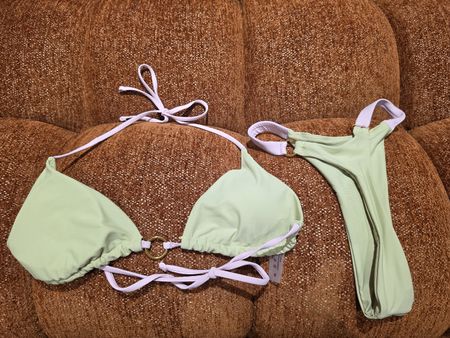 Bikini Set hellgrün rosa mit Goldring Grösse M neu