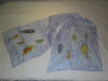 Seiden - Schal / Foulard, Schmetterlinge, handbemahlt-Unikat