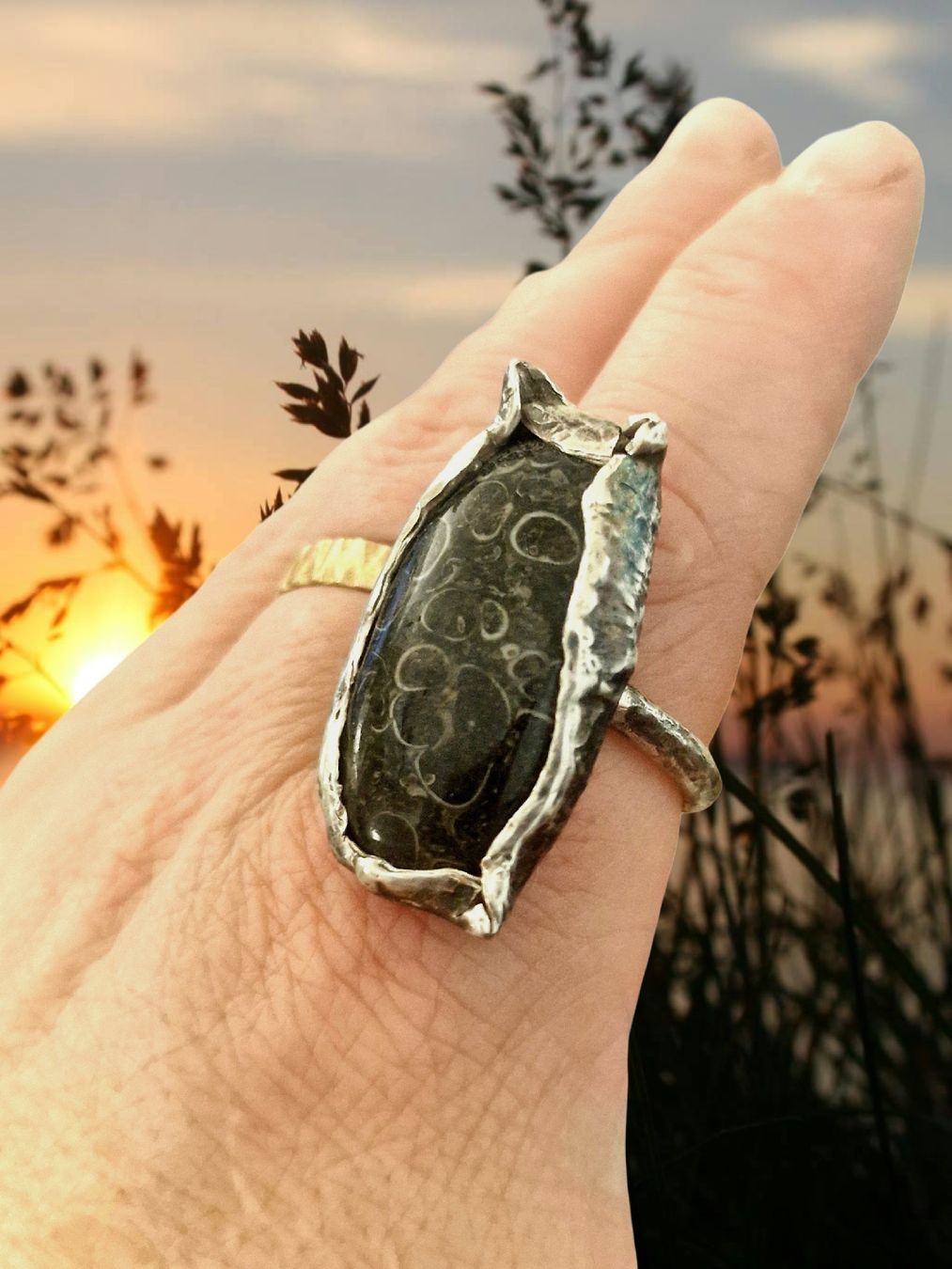 Anelli: Statementring Silber mit Schildkrötenjaspis, Ringgrösse 60,5 – Nuovo e nell'imballaggio originale da Aarau venduto da Schmuckhoehle_MD 3