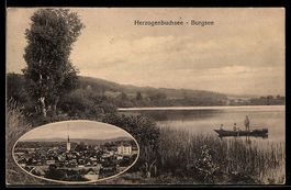 AK Herzogenbuchsee, Burgsee mit Anglern auf Ruderboot, Ortsa
