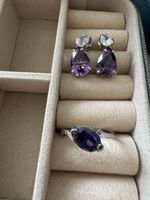 925 Sterling Silber Schmuckset mit violetten Steinen