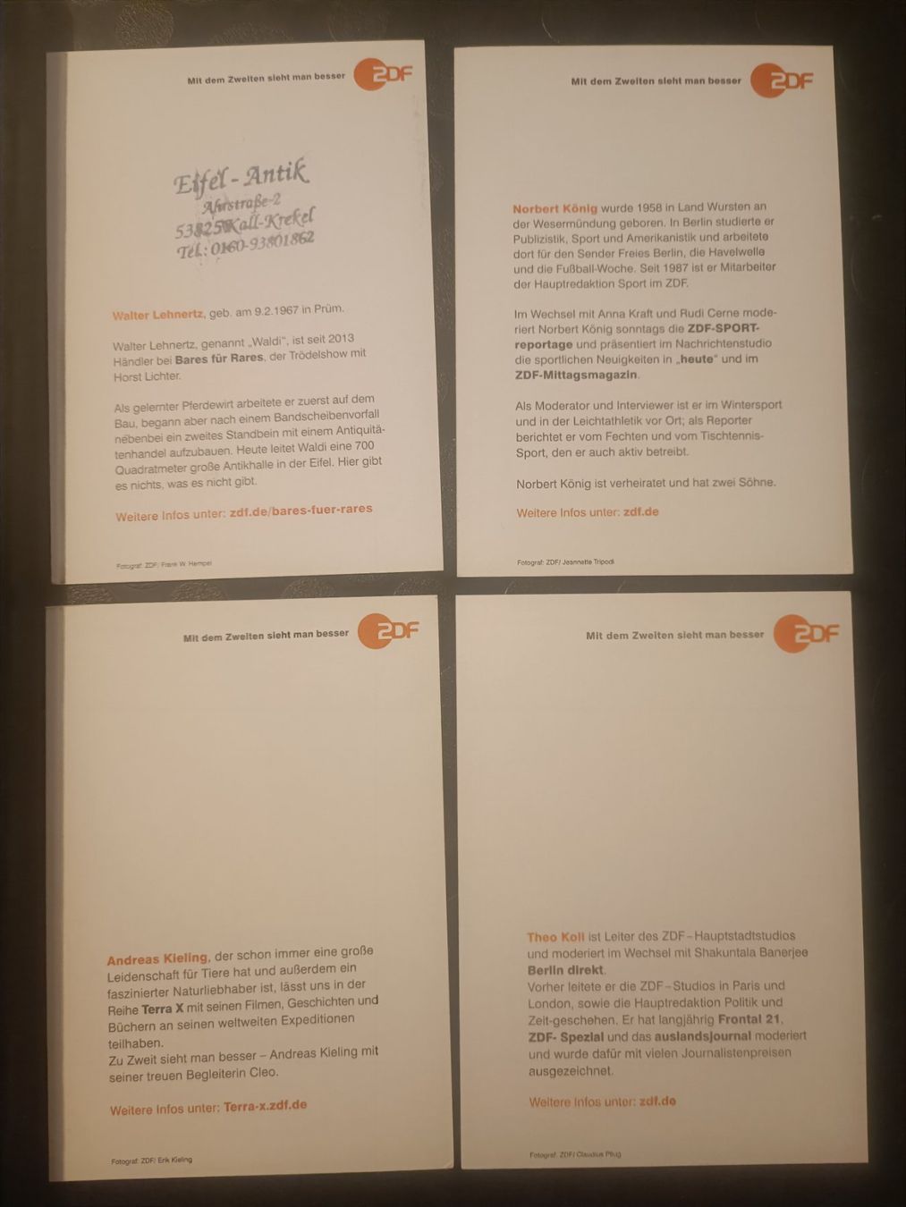 Autogramme: 4 signierte ZDF Autogrammkarte - Set – Gebraucht aus Menziken von Artographs 1