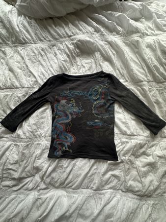 Ed Hardy Langarmshirt Drachen Print Gr S Y2k