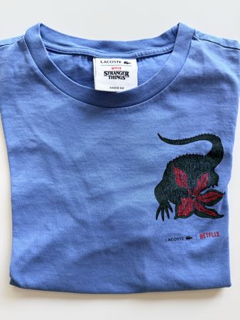 Lacoste Stranger Things T-Shirt Blue Size 36 Loose Fit