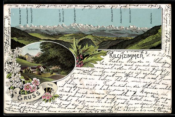 Cartoline postali: Lithographie Kilchzimmer, Panorama mit Bergen Eiger, Mönch,  – Usato da Berlin venduto da bartko-reher
