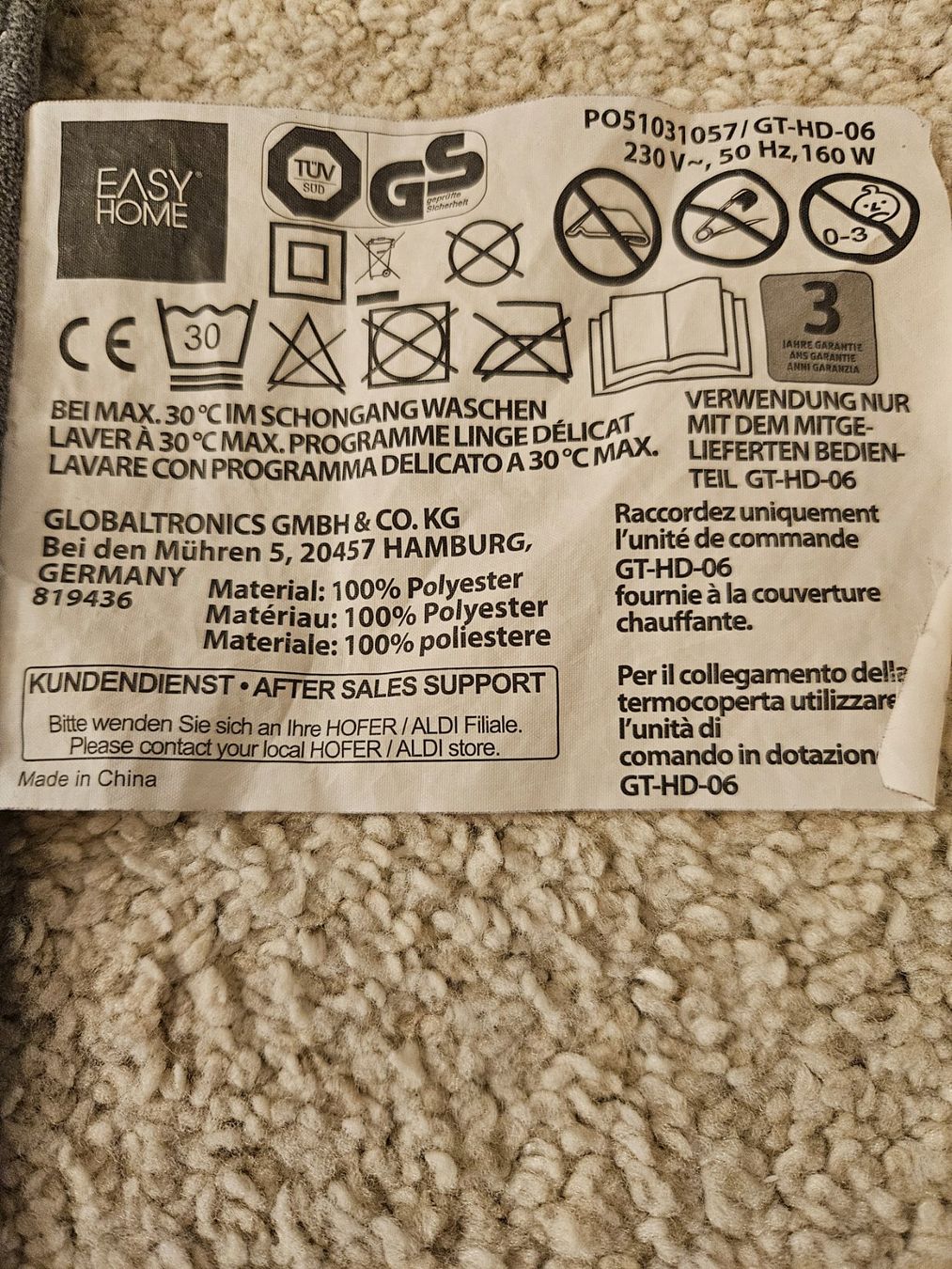 Coperte: Heizdecke EASY HOME GT-HD-06 – Usato da Zürich venduto da Leimbi28 4