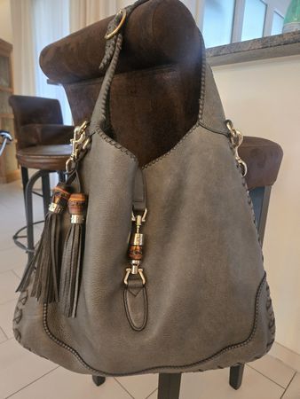 Gucci Tasche Leder Grau mit Bambus