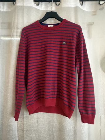 Pull Lacoste rayé rouge/bleu marine, taille 5