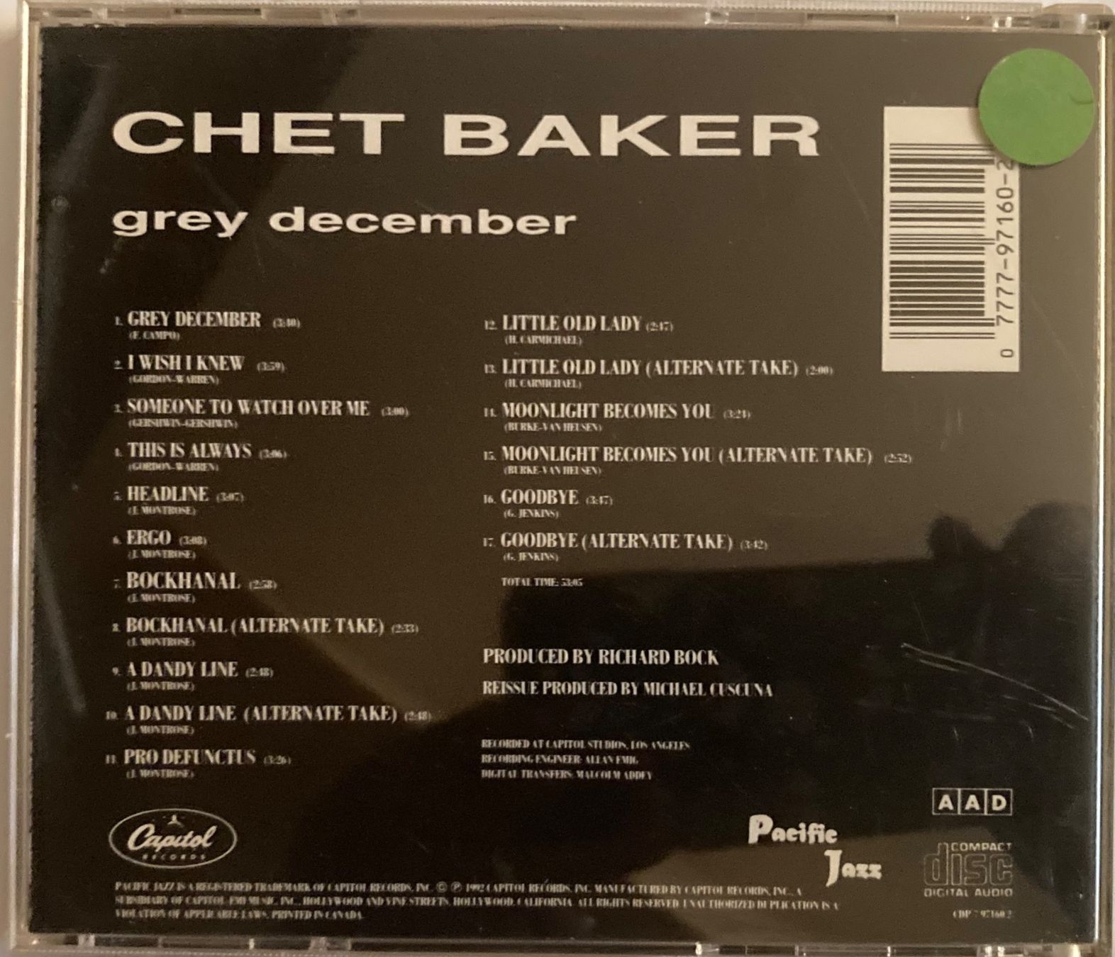 CDs: CHET BAKER - GREY DECEMBER – Gebraucht aus Poliez-Pittet von Newtown-Records 1
