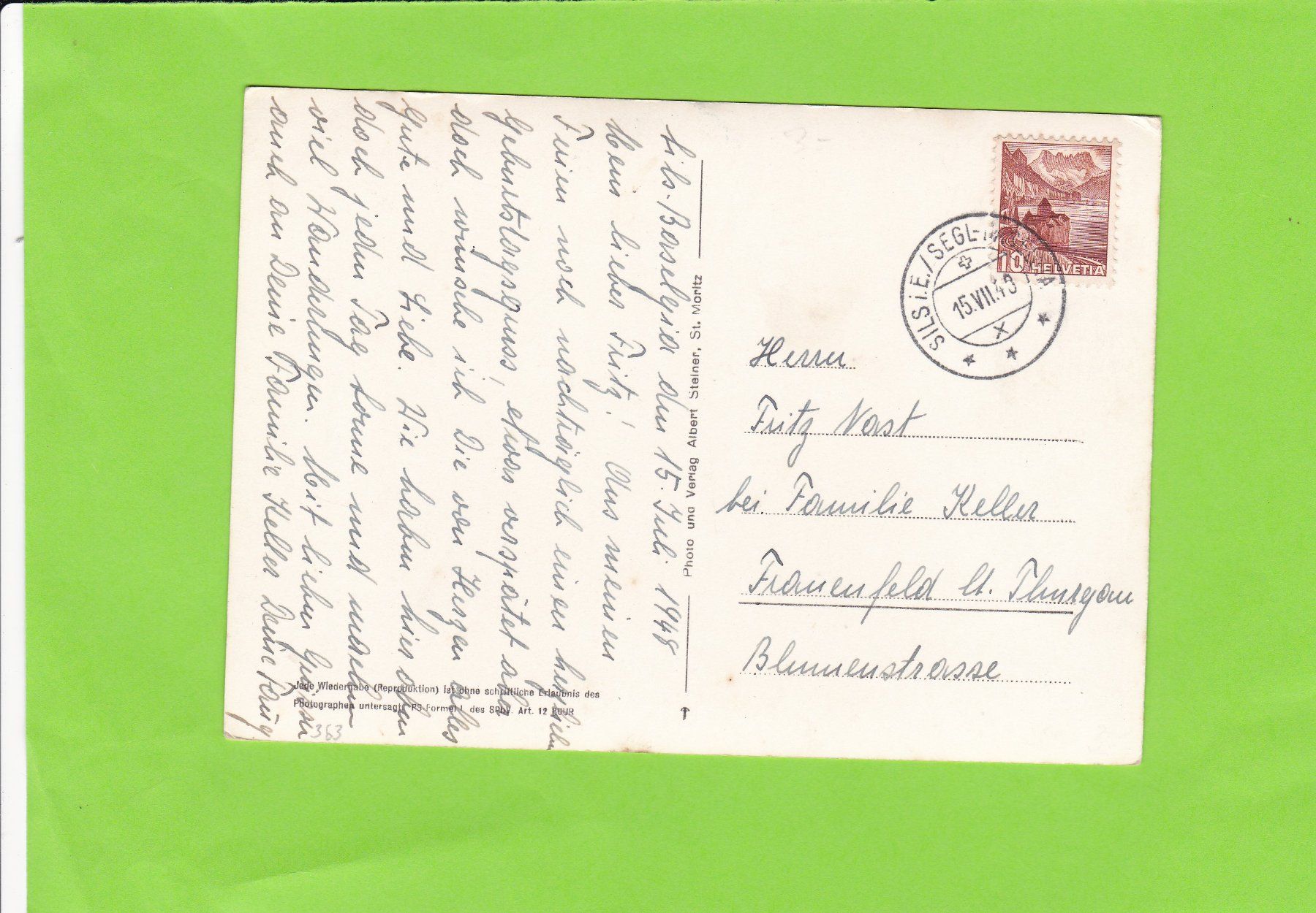 Cartoline postali: Sils-Baselgia – Usato da St. Peterzell venduto da neckertal 1