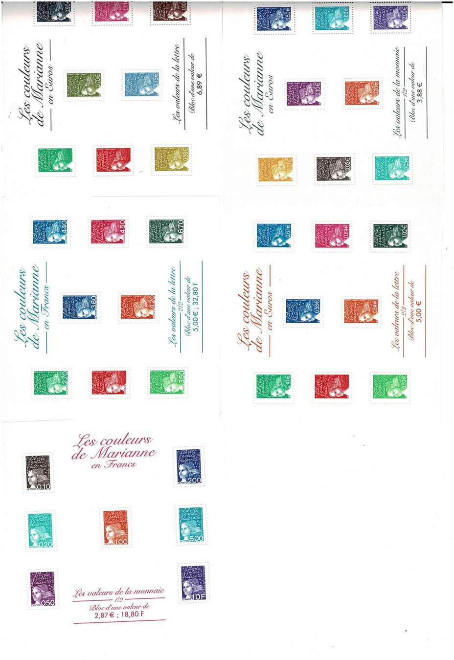 Alle Briefmarken: Le couleurs de Marianne 5 KB ** – Neu (gemäss Beschreibung) aus Lausanne von Whorvath