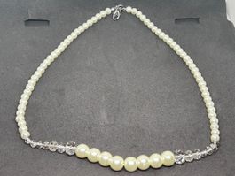 Collana girocollo 52 cm con perle bianche e cristalli 52 cm