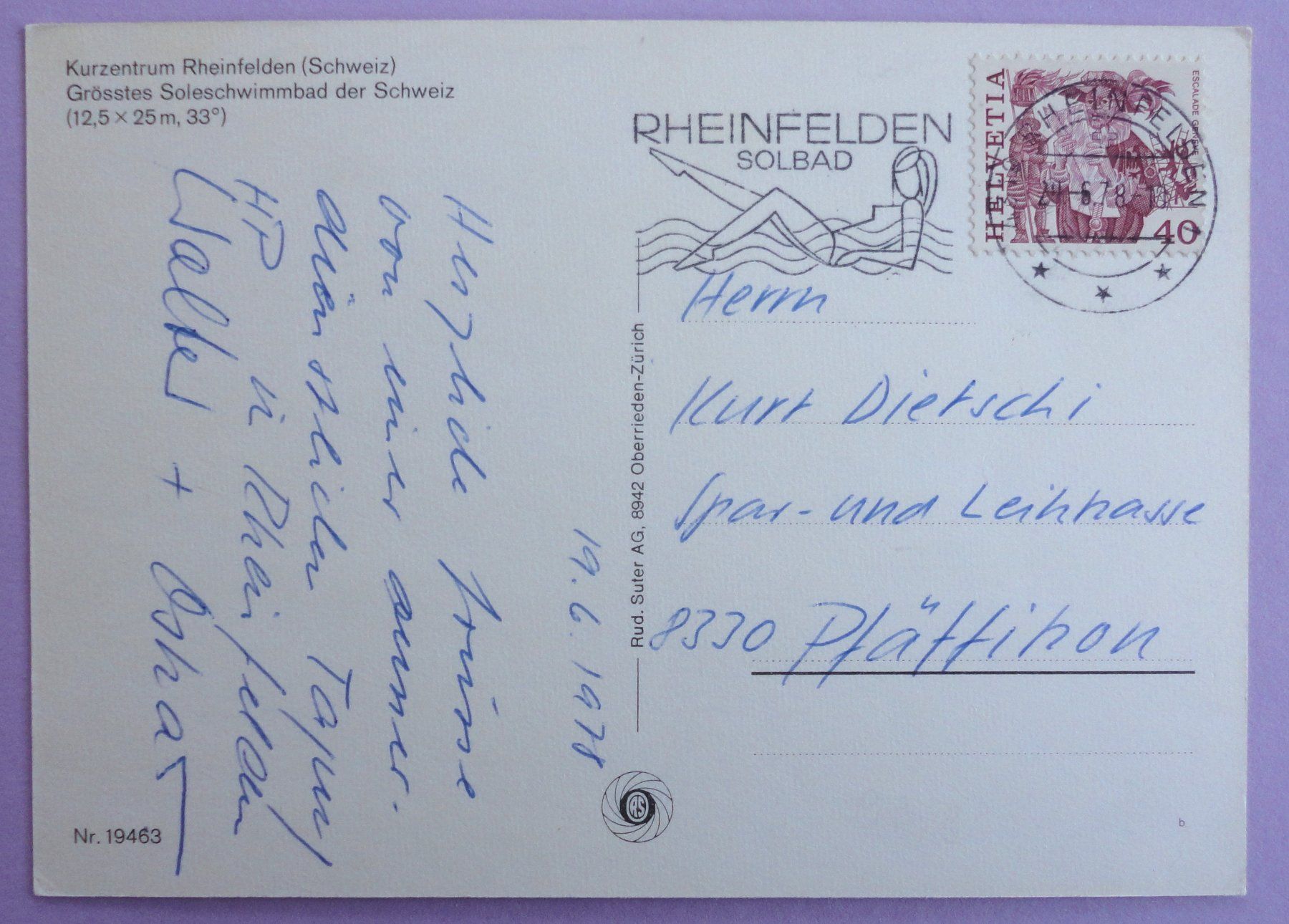 Cartes postales: Kurzentrum Rheinfelden – D'occasion à Fétigny par Billy2miny 1