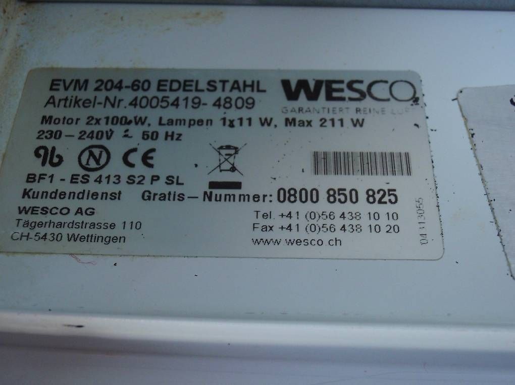 Wesco Cappe di aspirazione: Dampfabzug WESCO Breite 60cm – Usato da Thörishaus venduto da Bauteilboerse_T-haus 2